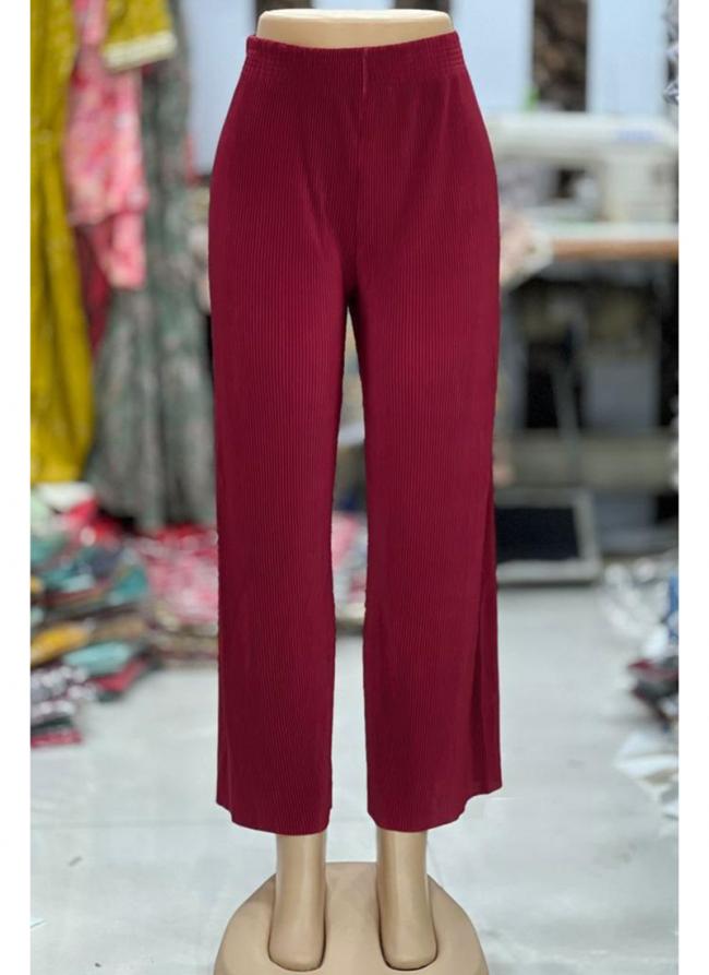 Lycra Maroon Daily Wear Pleated Plazzo